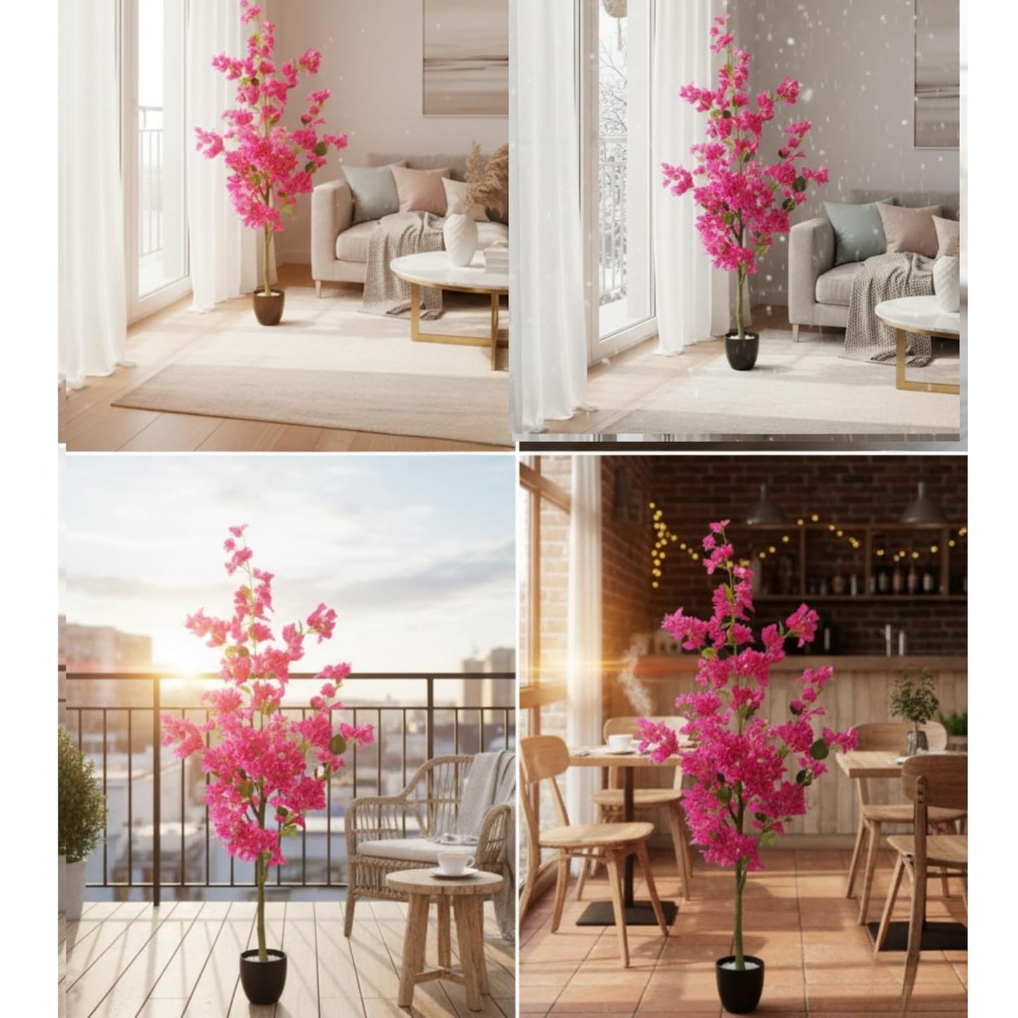 Artificial Cherry Bougainvillea Plant Realistic Faux Flowering Tree with Pot (Purple)