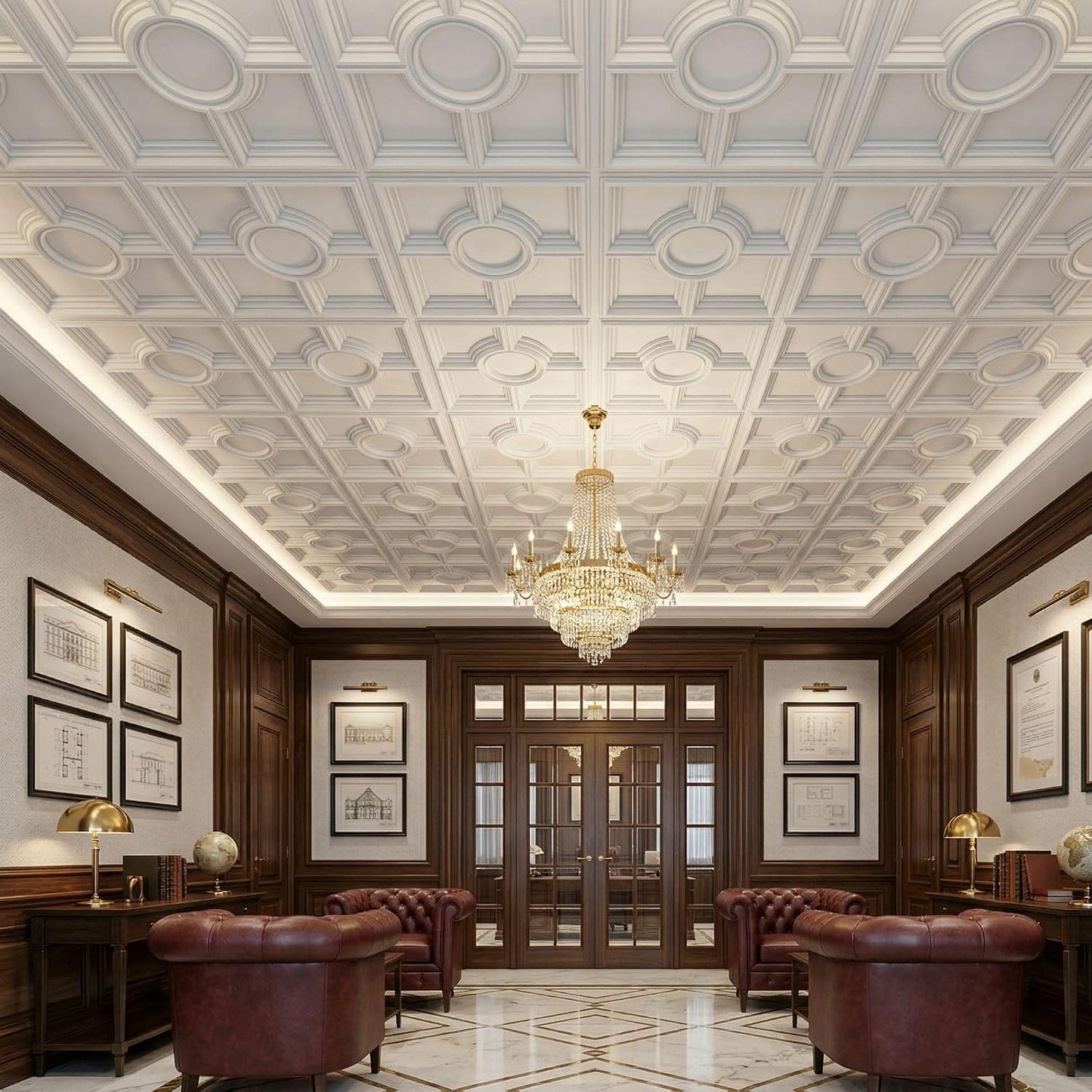 White Regal Medallion Design 3D PVC Ceiling Panel Front View1