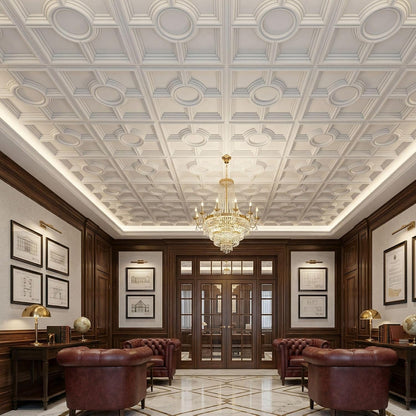 White Regal Medallion Design 3D PVC Ceiling Panel Front View1