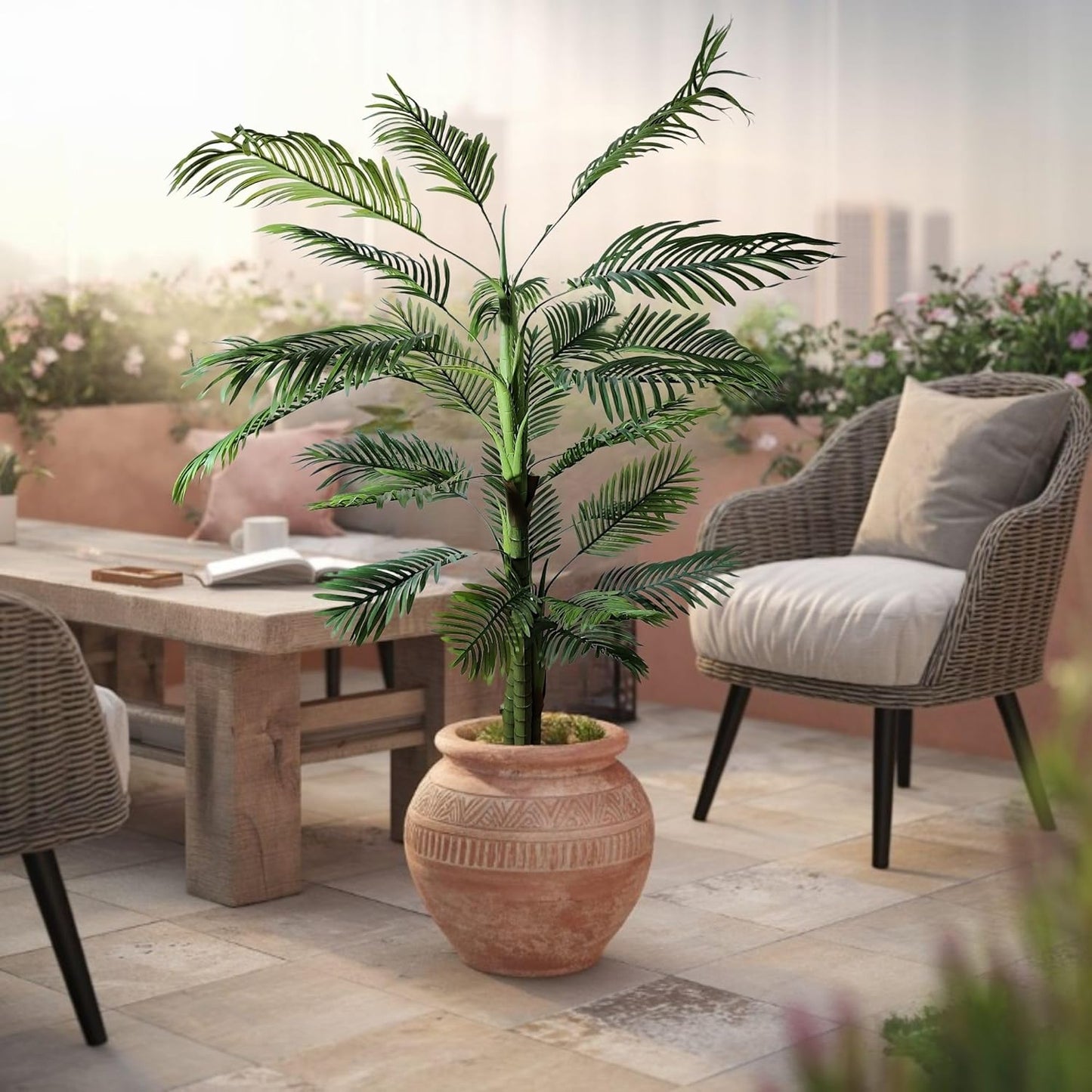 Artificial 6.5 Feet Palm Tree for Home Decor with Pot and 3 Stems