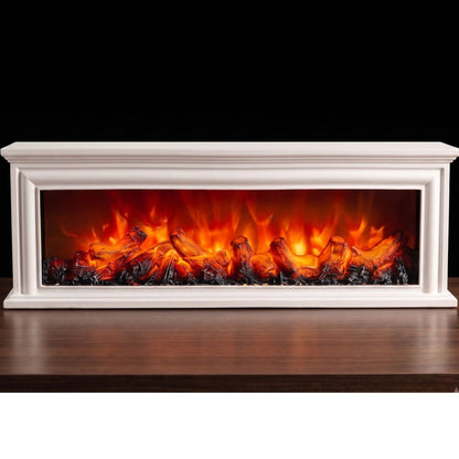Modern Fluted LED Fireplace Light – Tabletop Flame-Classic White Mantel LED Fireplace Lantern