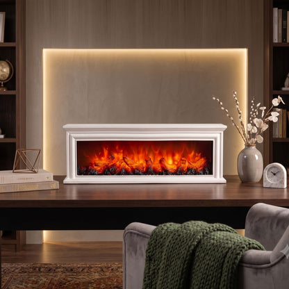 Modern Fluted LED Fireplace Light – Tabletop Flame-Classic White Mantel LED Fireplace Lantern