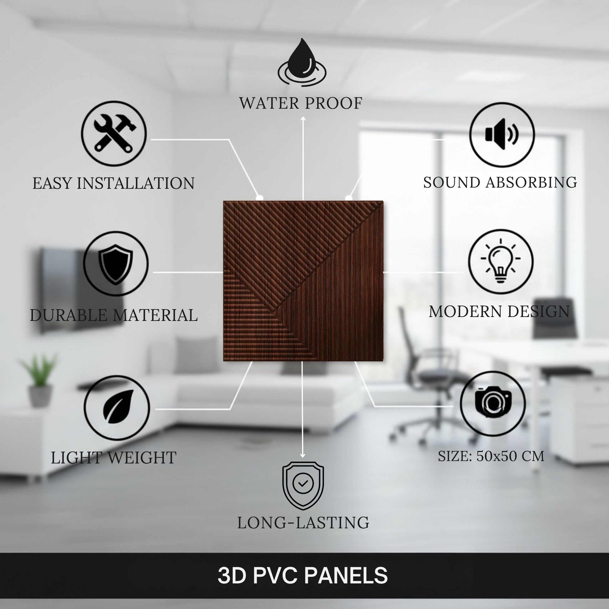 Walnut Wood 3D Wall Panels Stripe Design