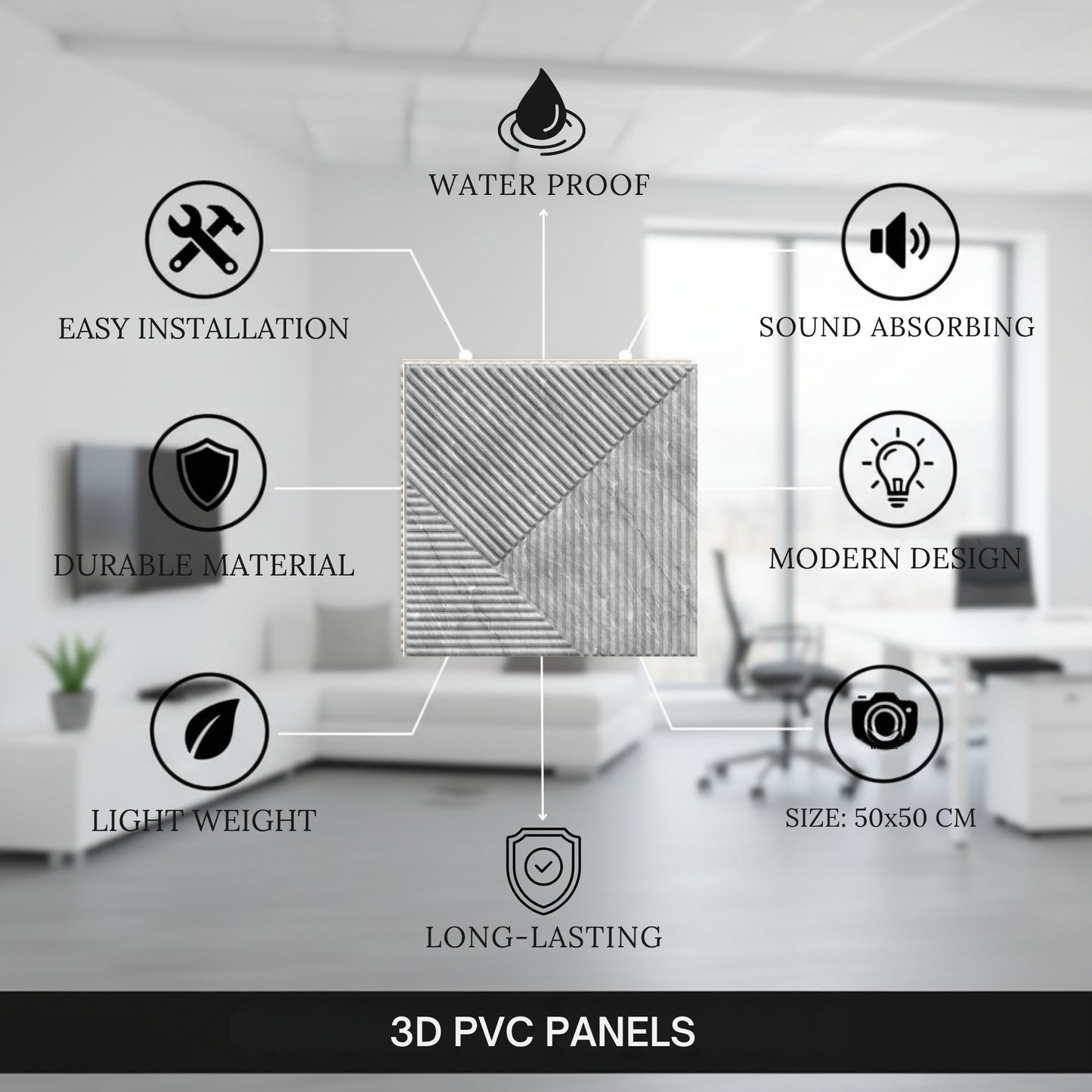 White Marble 3D Wall Panels Stripe Design