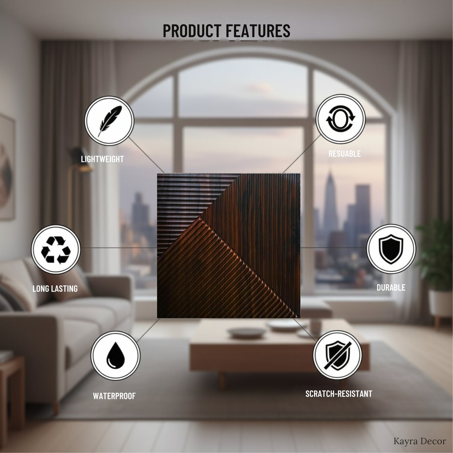Black Wood 3D Wall Panels Stripe Design