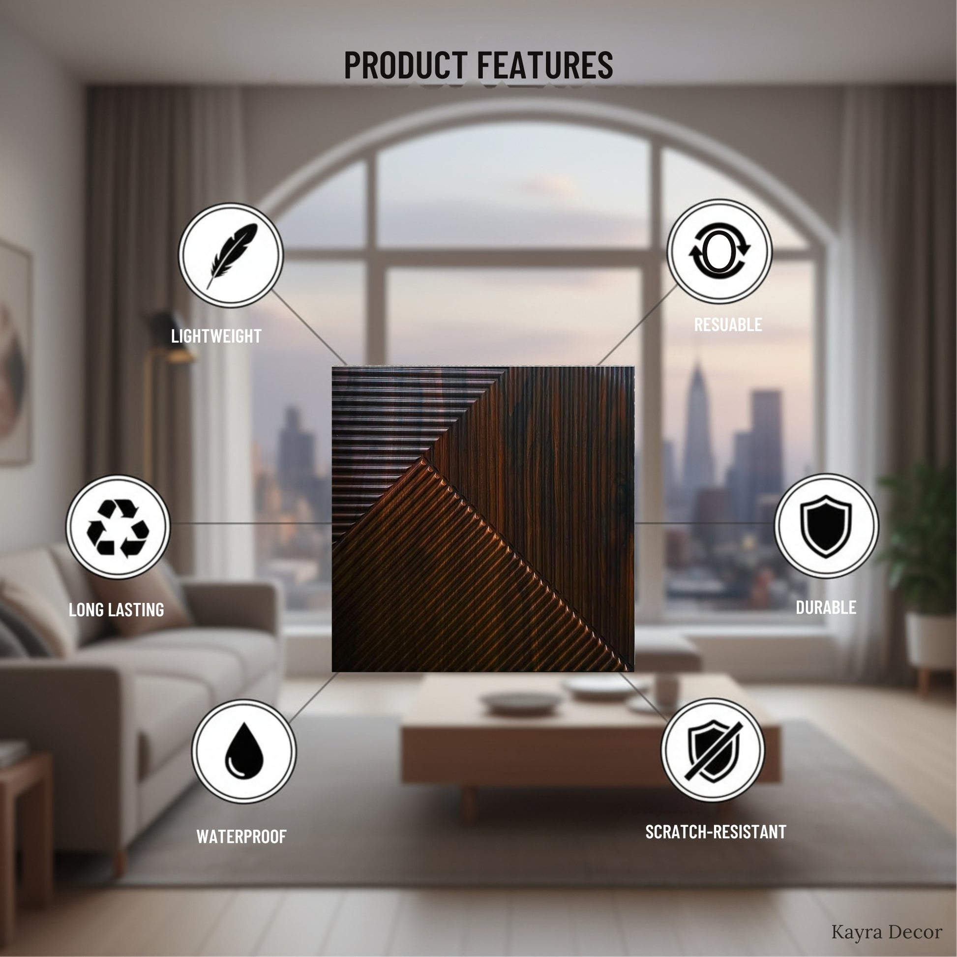 Black Wood 3D Wall Panels Stripe Design