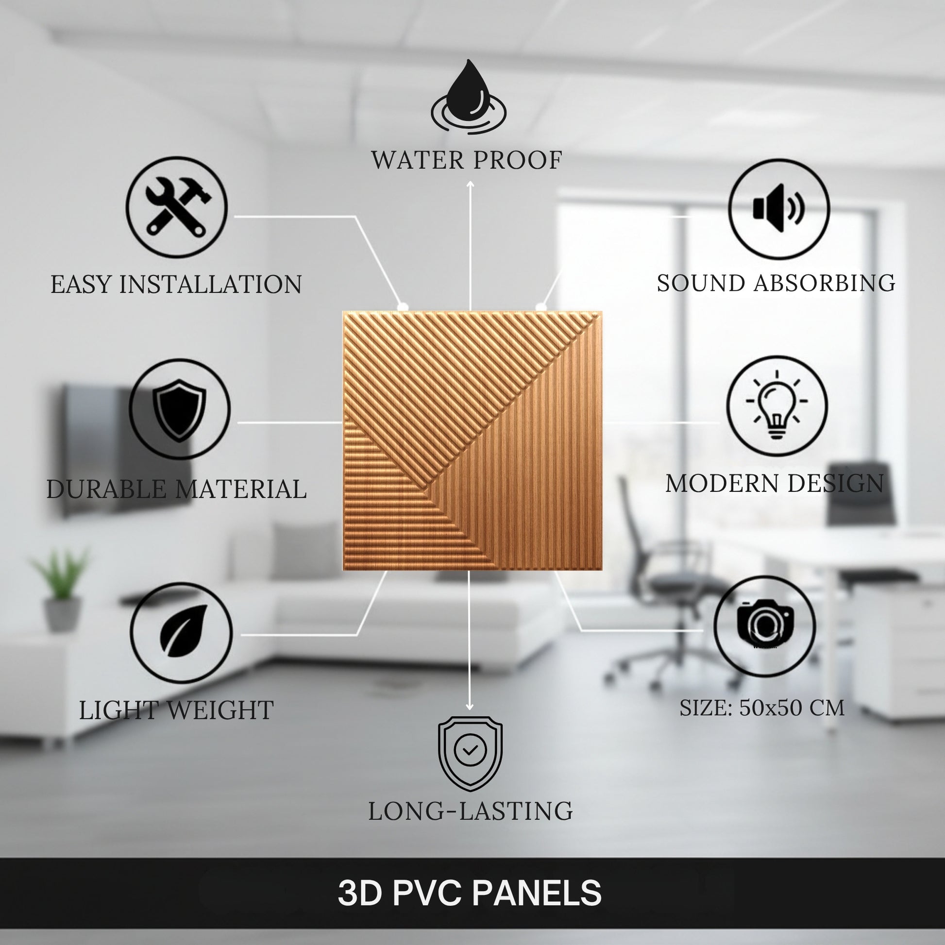 Gold 3D Wall Panels Stripe Design
