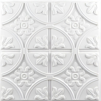 White Ornamental Floral Panel Design 3D PVC Ceiling Front View