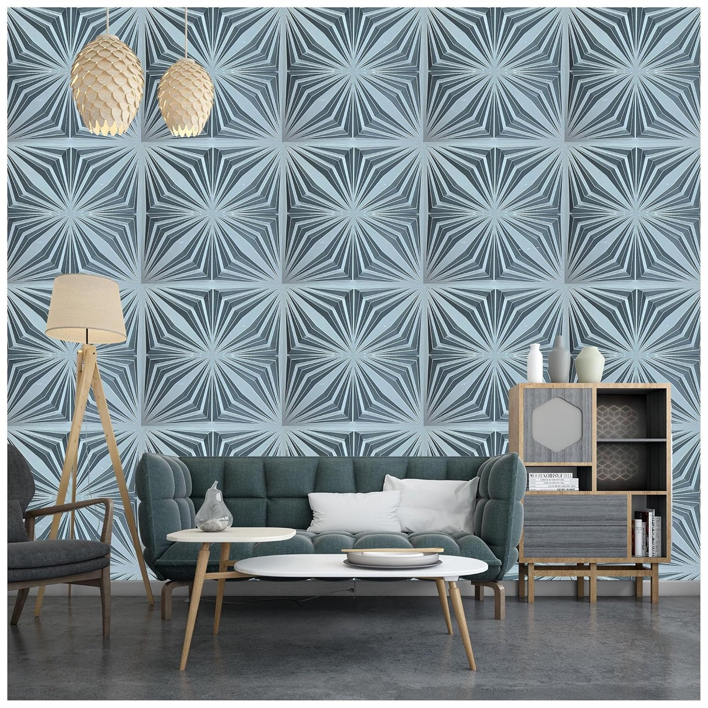 3D PVC Wall Panel, Floral Design Grey(18Pc)