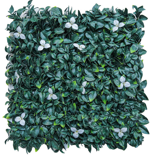 Artificial Vertical Wall Mat for Indoor & Outdoor Walls (Size- 50 cm x 50 cm), Leave Green and White Flowers