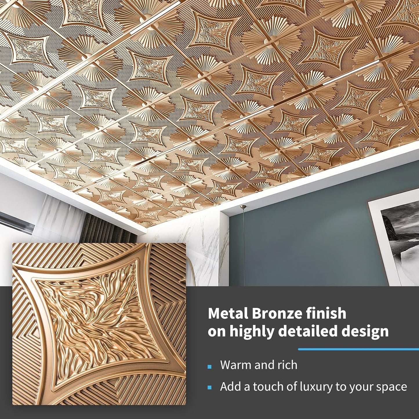 Bronze Wainscoting Design 3D Ceiling Panel 1