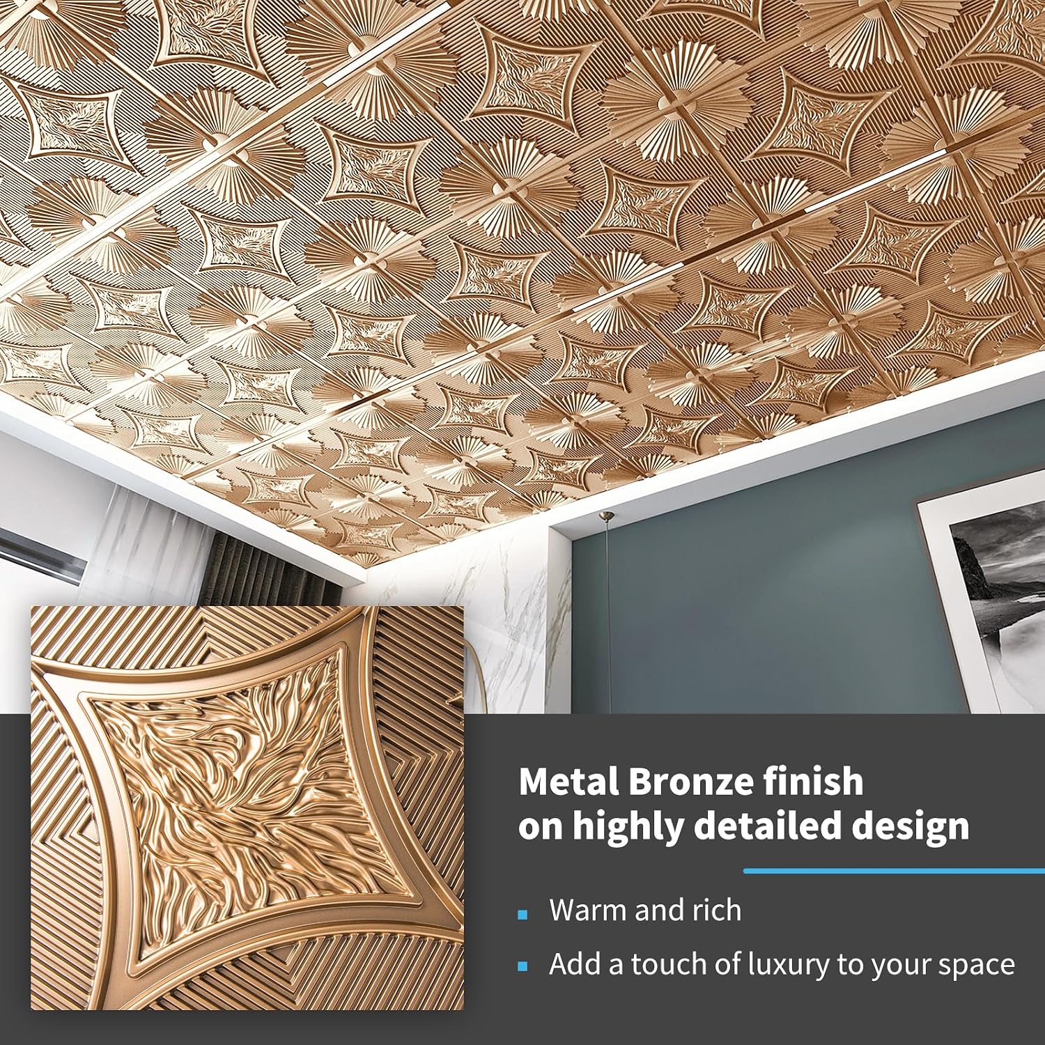 Bronze Wainscoting Design 3D Ceiling Panel 1