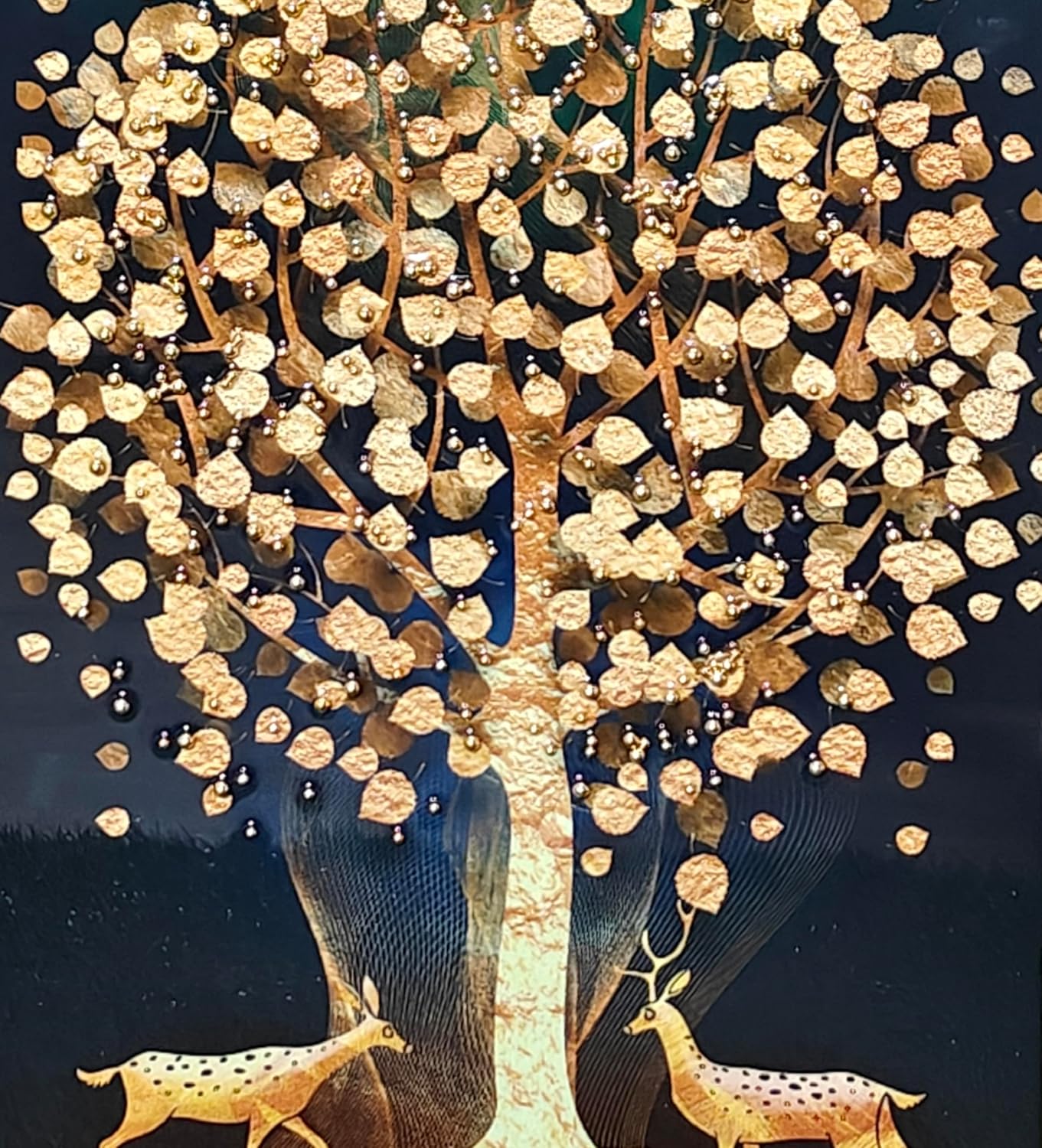 Crystal Painting for Wall Decoration with Golden Frame, Size 40 X 61 Cm-  Crystal Golden Tree