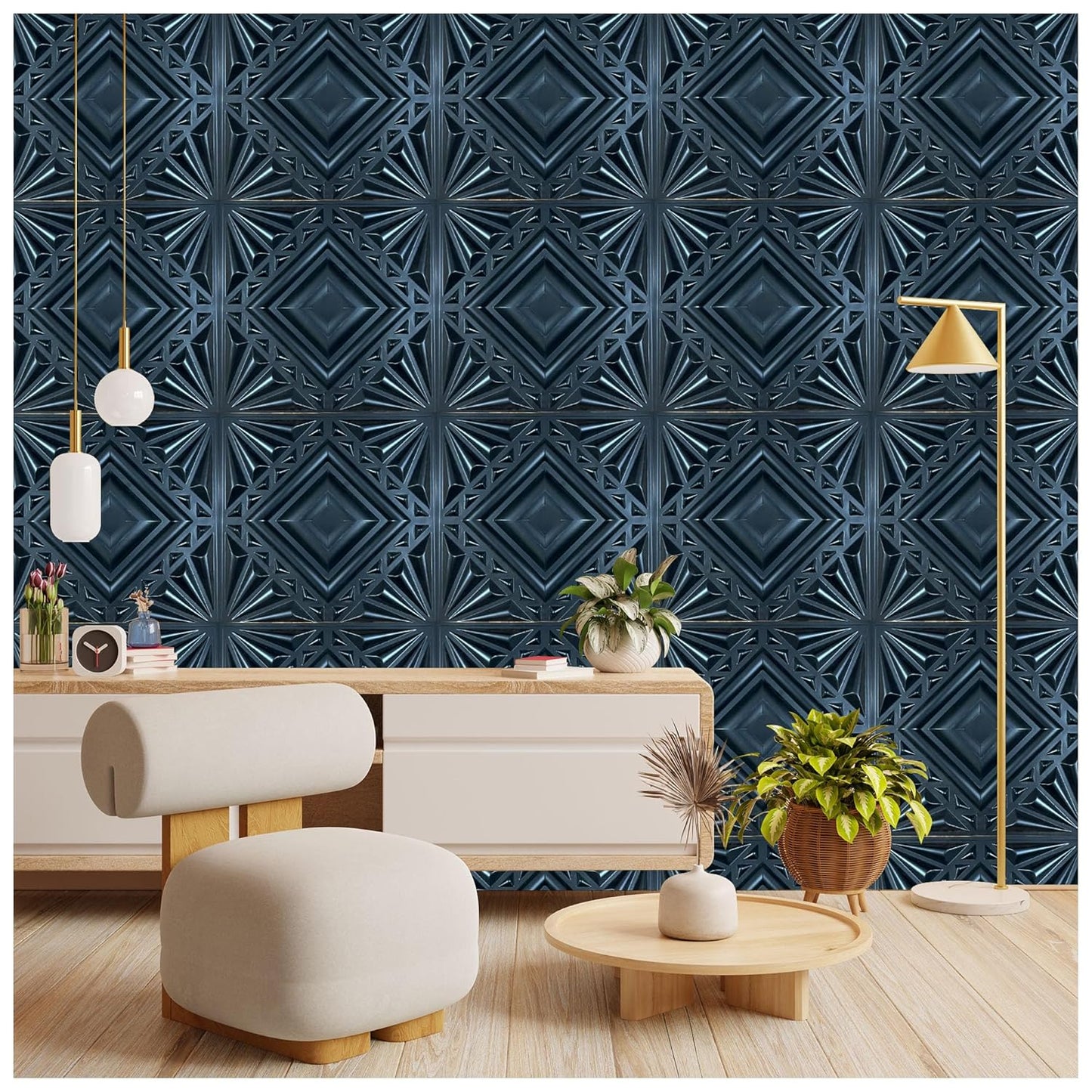 3D PVC Wall Panel, Black Geometry Design(12Pc)