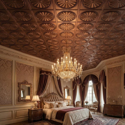 Modern PVC False Ceiling - 60x60 cm Sunburst Design Red Copper