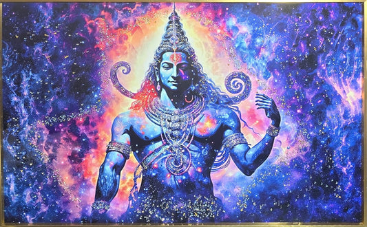 Crystal Painting for Wall Decoration with Golden Frame, Size- 61 X 91 Cm- Crystal Shiva