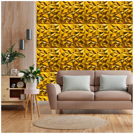 3D PVC Wall Panel, Diamond Design Golden(18Pc)