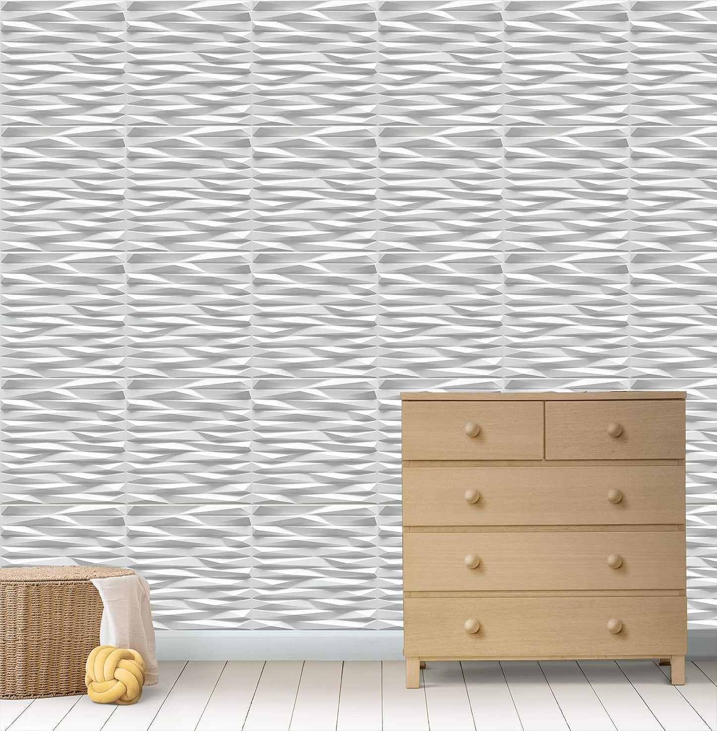 3D PVC Wall Panel, Zig Zag Design White(12Pc)