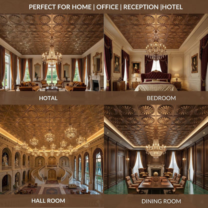 Modern PVC False Ceiling - 60x60 cm Sunburst Design Metallic Coffee
