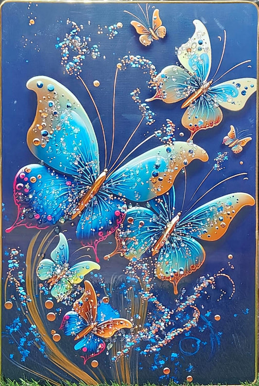 Crystal Painting for Wall Decoration with Golden Frame, Size 40 X 61 Cm- Crystal Butterfly