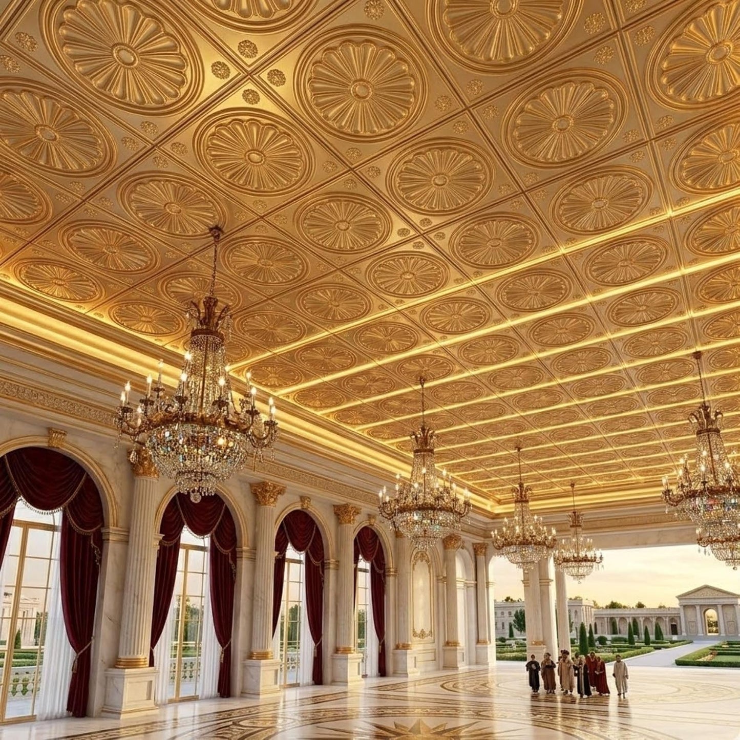 Champagne Gold Sunburst Design 3D PVC Ceiling Panel Front View1