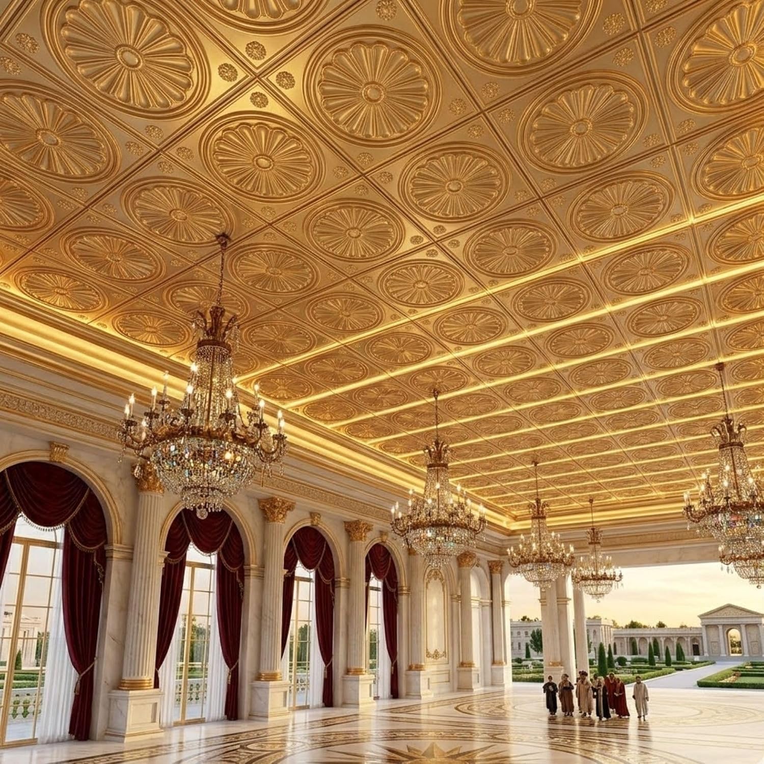 Champagne Gold Sunburst Design 3D PVC Ceiling Panel Front View1