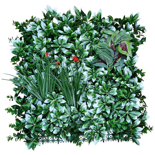 Artificial Vertical Garden Mat for Indoor & Outdoor Walls 50 cm x  50 cm, Green and White Leaves