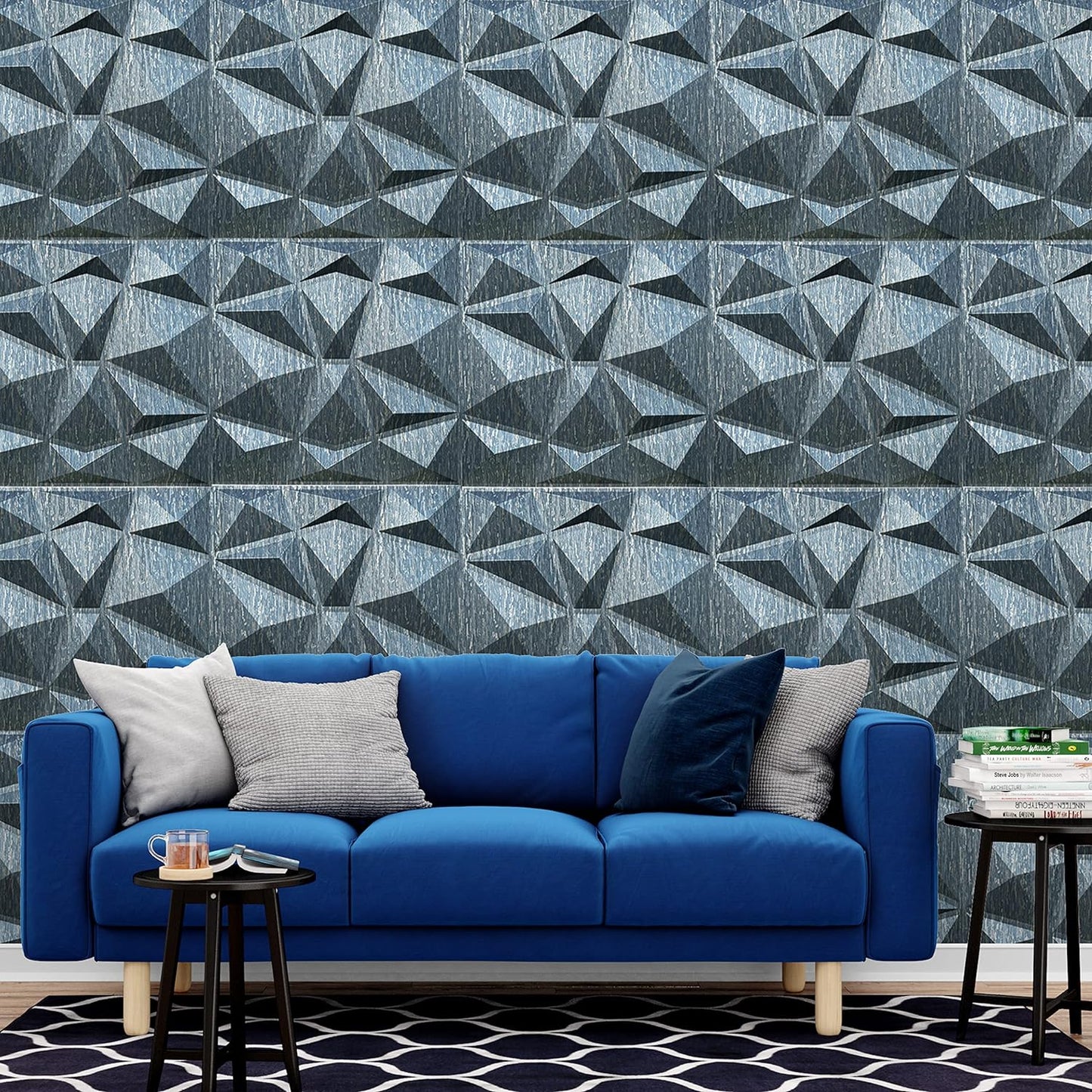 Diamond 3D PVC Wall Panels - Electric Blue Color Diamond Design