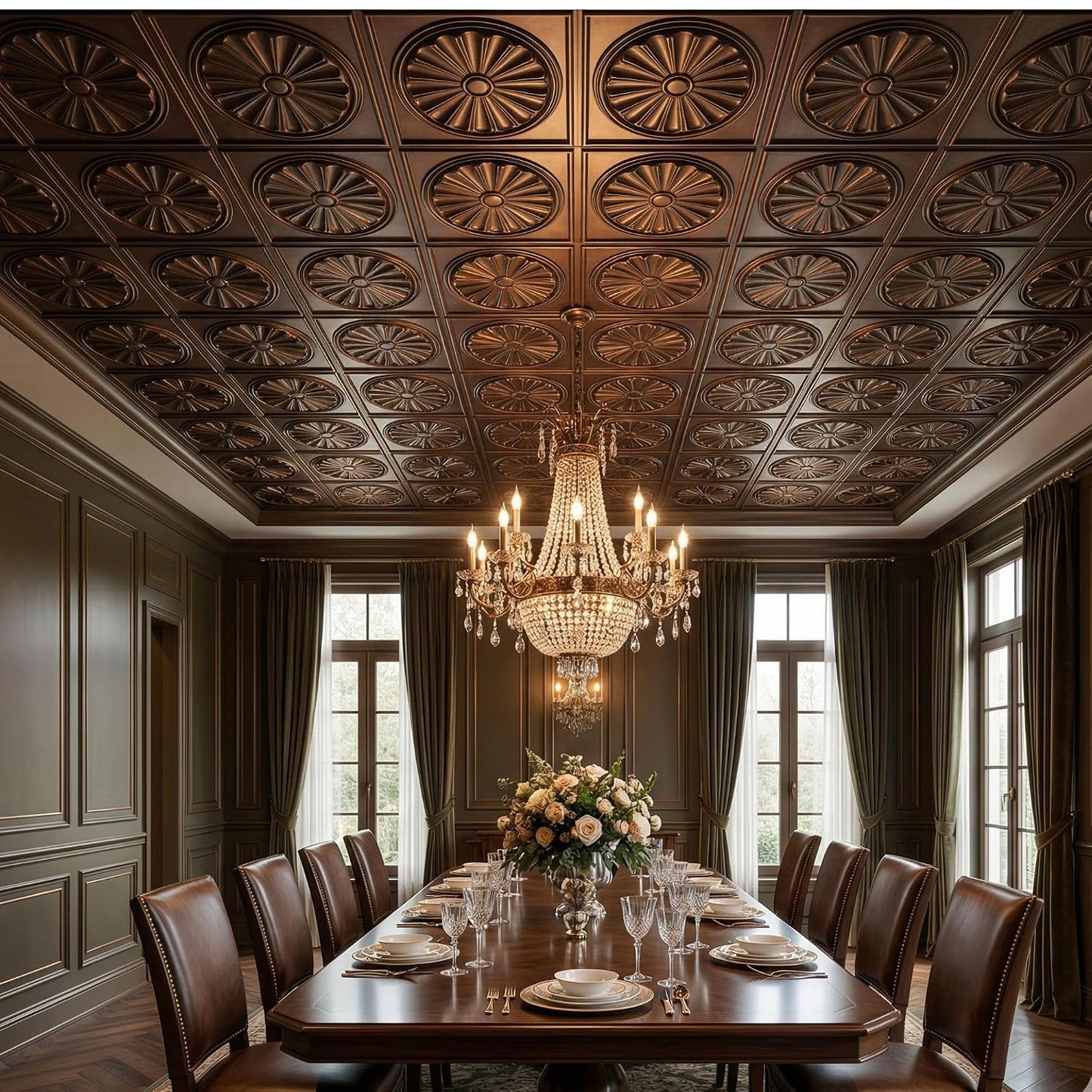 Modern PVC False Ceiling - 60x60 cm Sunburst Design Red Copper