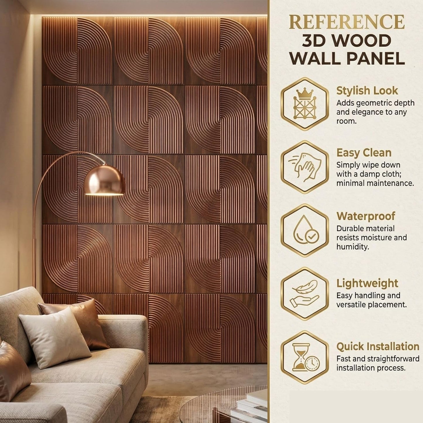 Modern 3D PVC mirror wall panel for living room