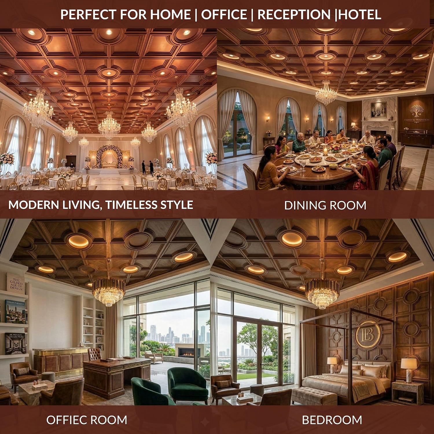 Red Copper Regal Medallion Design 3D PVC Ceiling Panel  Front View2