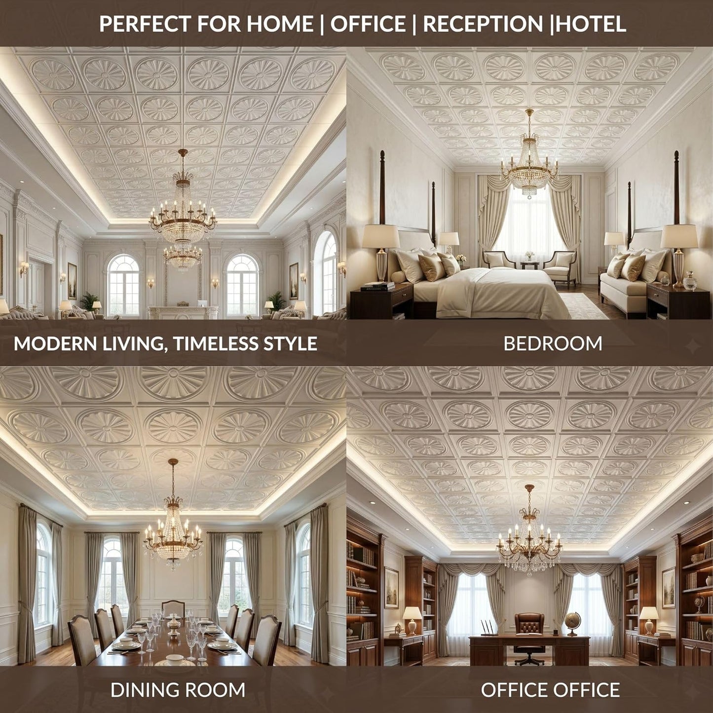 Modern PVC False Ceiling 60x60 cm - 4 Sq Ft Coverage- D206 Royal Finish