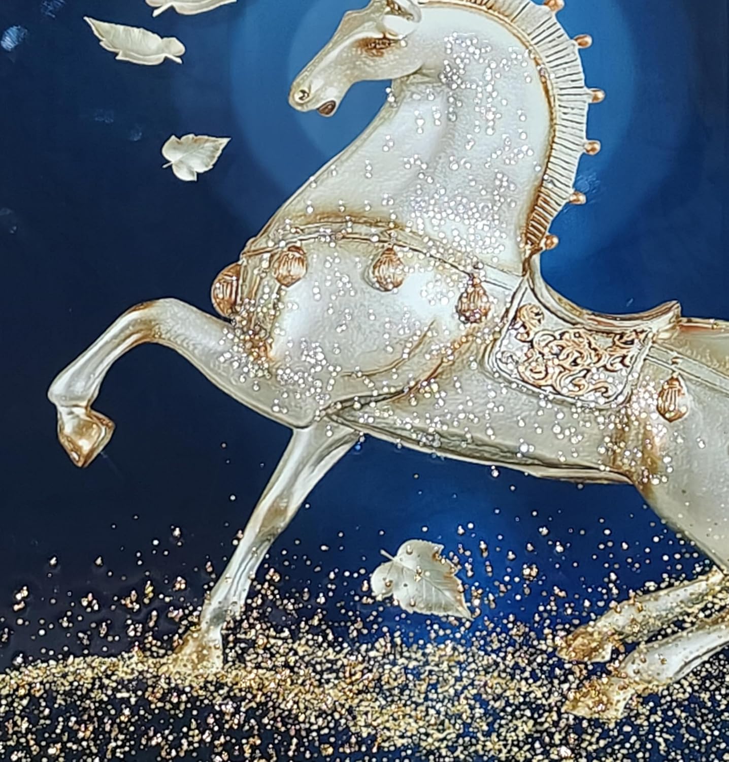 Crystal Painting for Wall Decoration with Golden Frame, Size 40 X 61 Cm-  Crystal White Horse