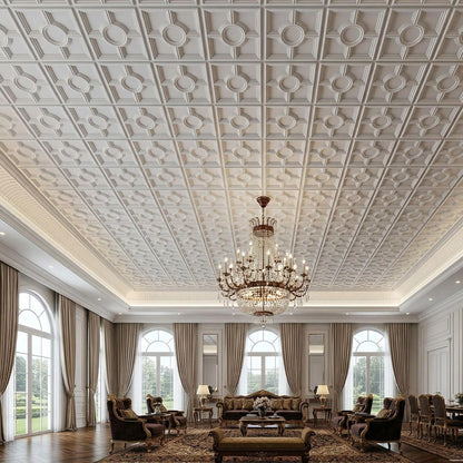Modern PVC False Ceiling - 60x60 cm Medallion Design White