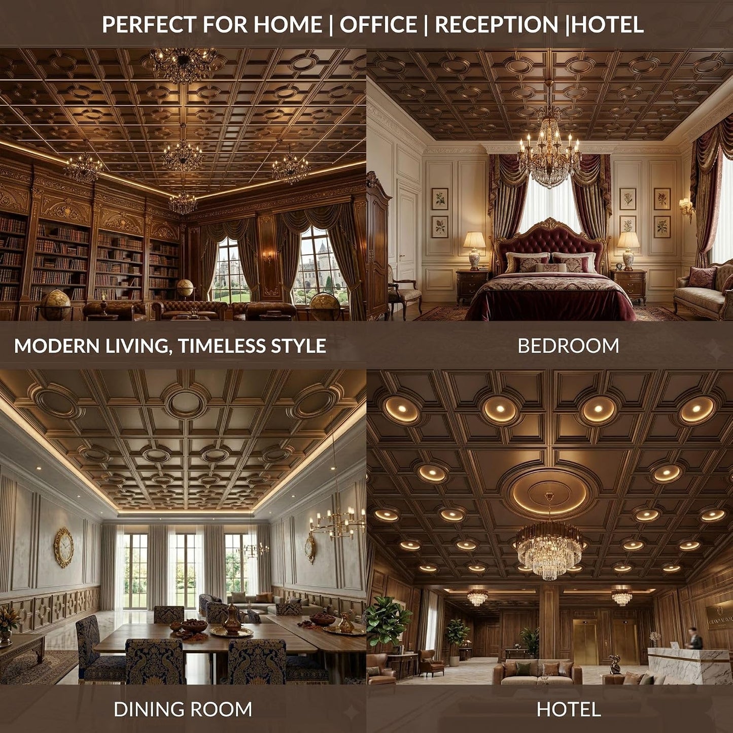 Metallic Coffee Regal Medallion Design 3D PVC Ceiling Panel Front View3