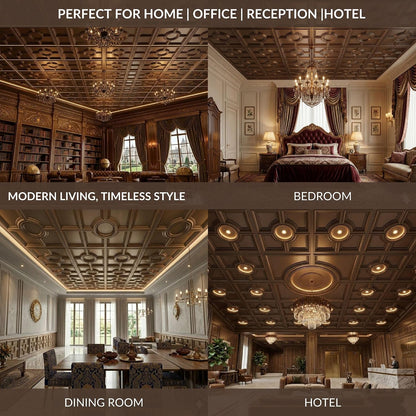 Metallic Coffee Regal Medallion Design 3D PVC Ceiling Panel Front View3