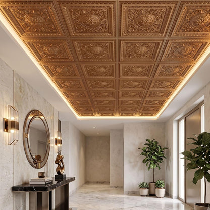 Rajwada Square Design Golden 3D Ceiling Panel1