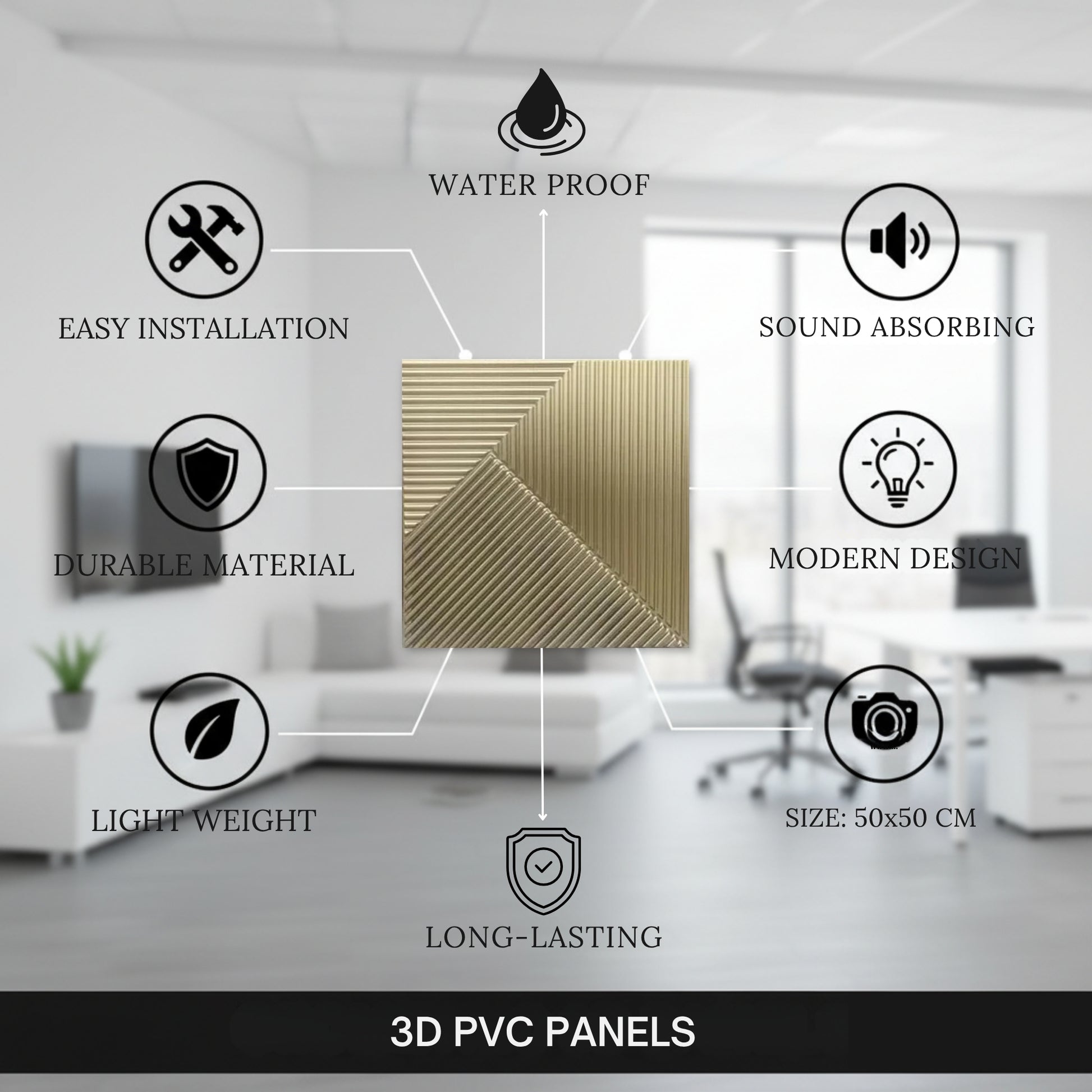 Gold 3D Wall Panels Stripe Design
