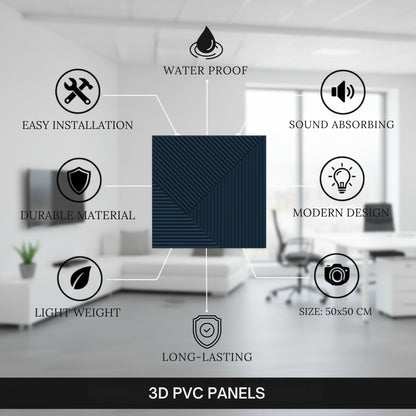 Navy Blue 3D Wall Panels Stripe Design