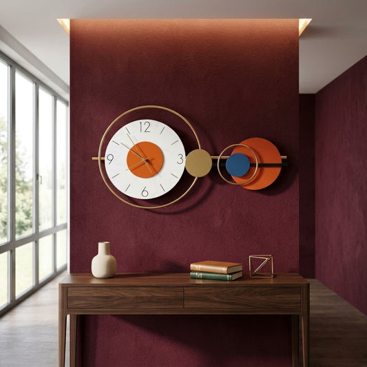 Relife Metal Wall Clock Antique Decorative Size- 70X38 cm | Blue Orange