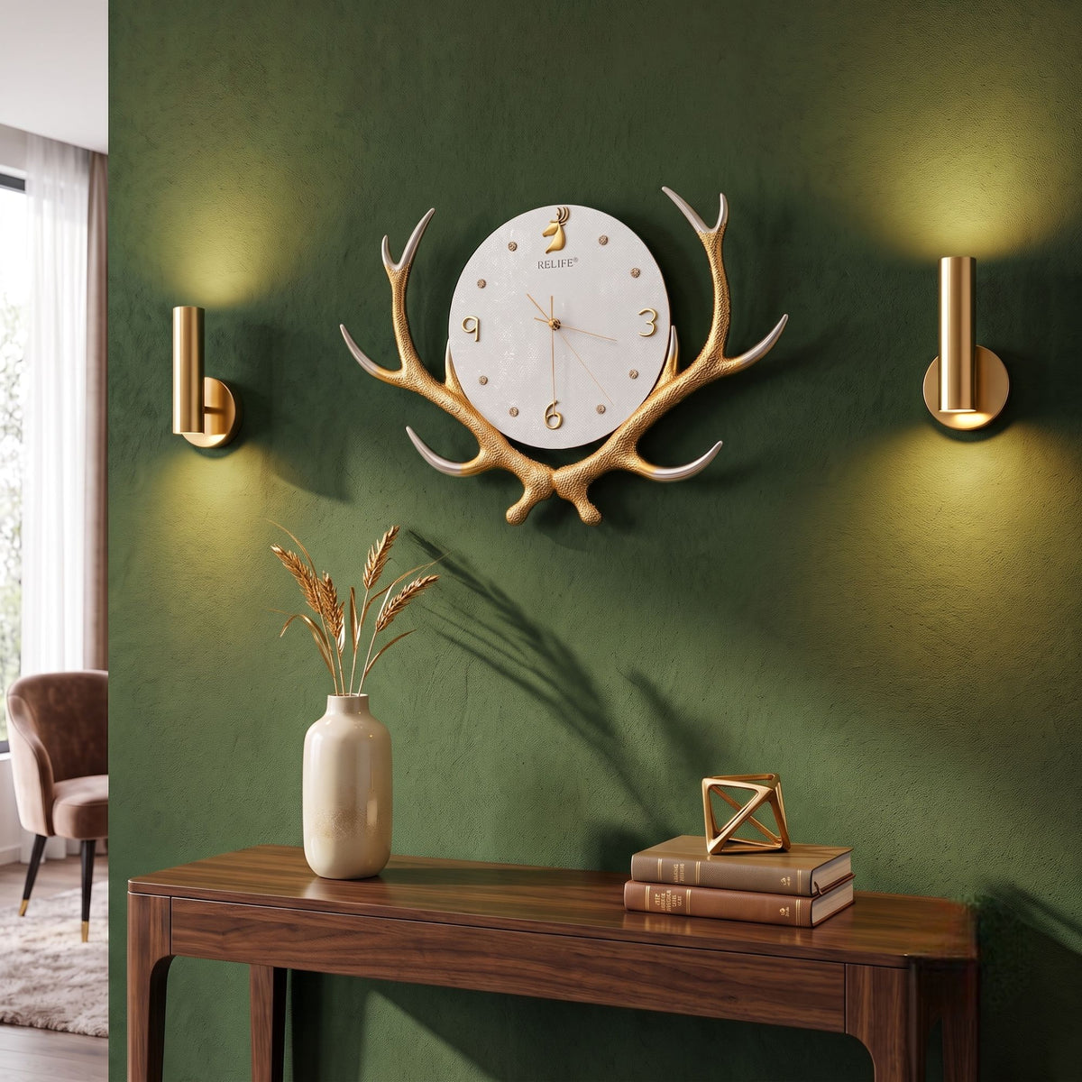Relife Metal Wall Clock Antique Decorative Size- 53X38X1 cm | Swamp Horn