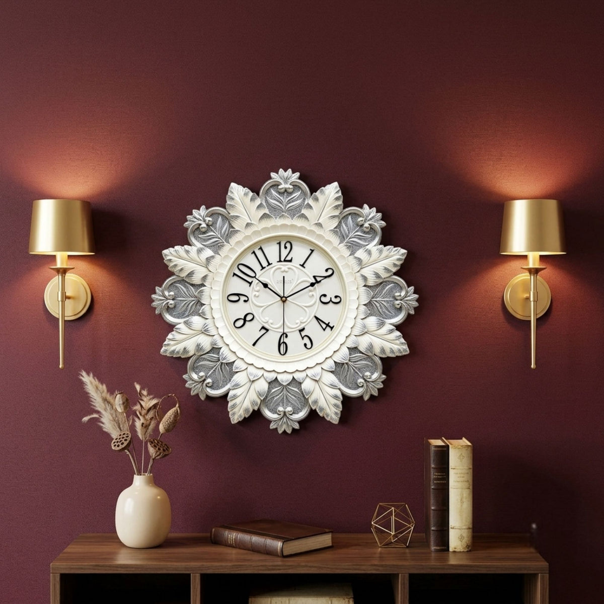 Relife Metal Wall Clock Antique Decorative Size- 59X59X1 cm | Royal Silver
