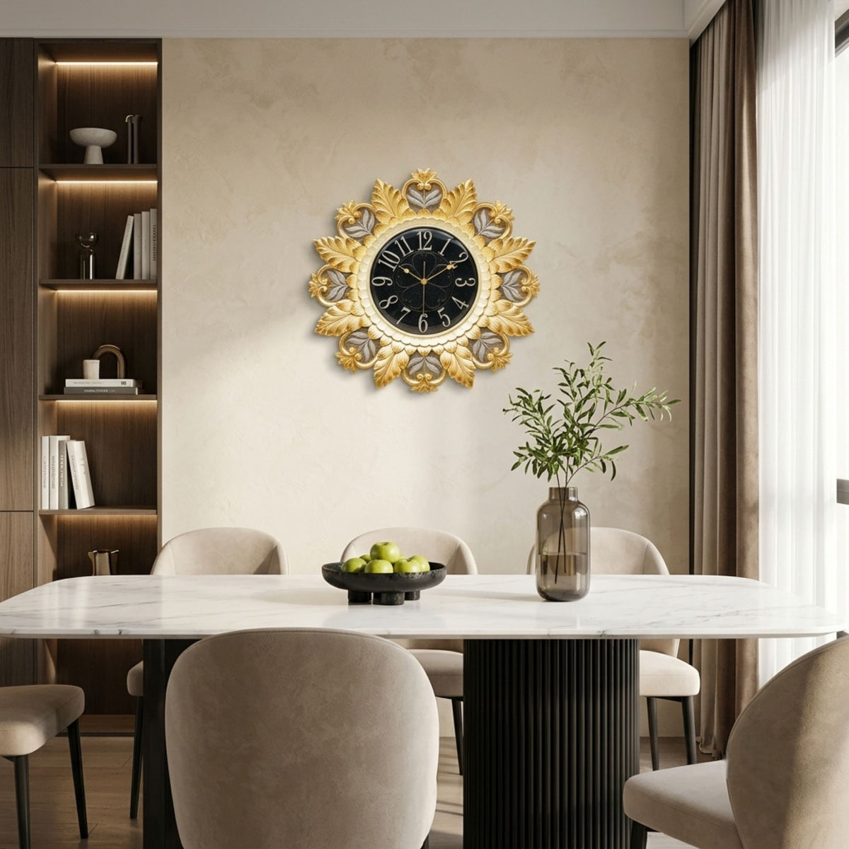 Relife Metal Wall Clock Antique Decorative Size- 59X59X1 cm | Royal Gold