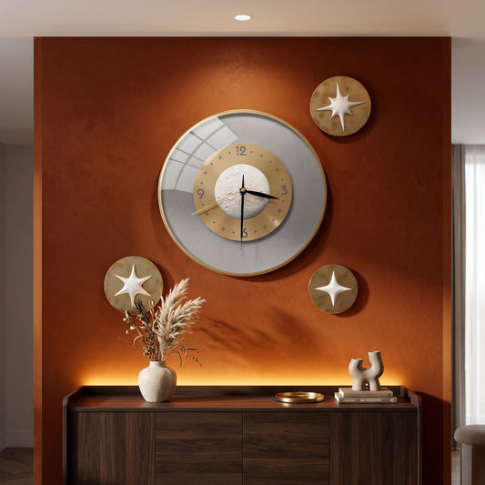 Relife Metal Wall Clock Antique Decorative Size- 35cm, 12cm, 10 cm | Moon with 3 Star