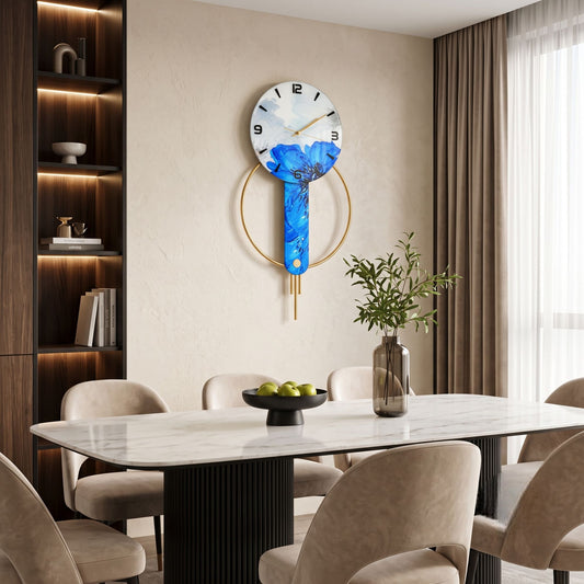 Relife Metal Wall Clock Antique Decorative Size- 60X60 cm | Blue Flower