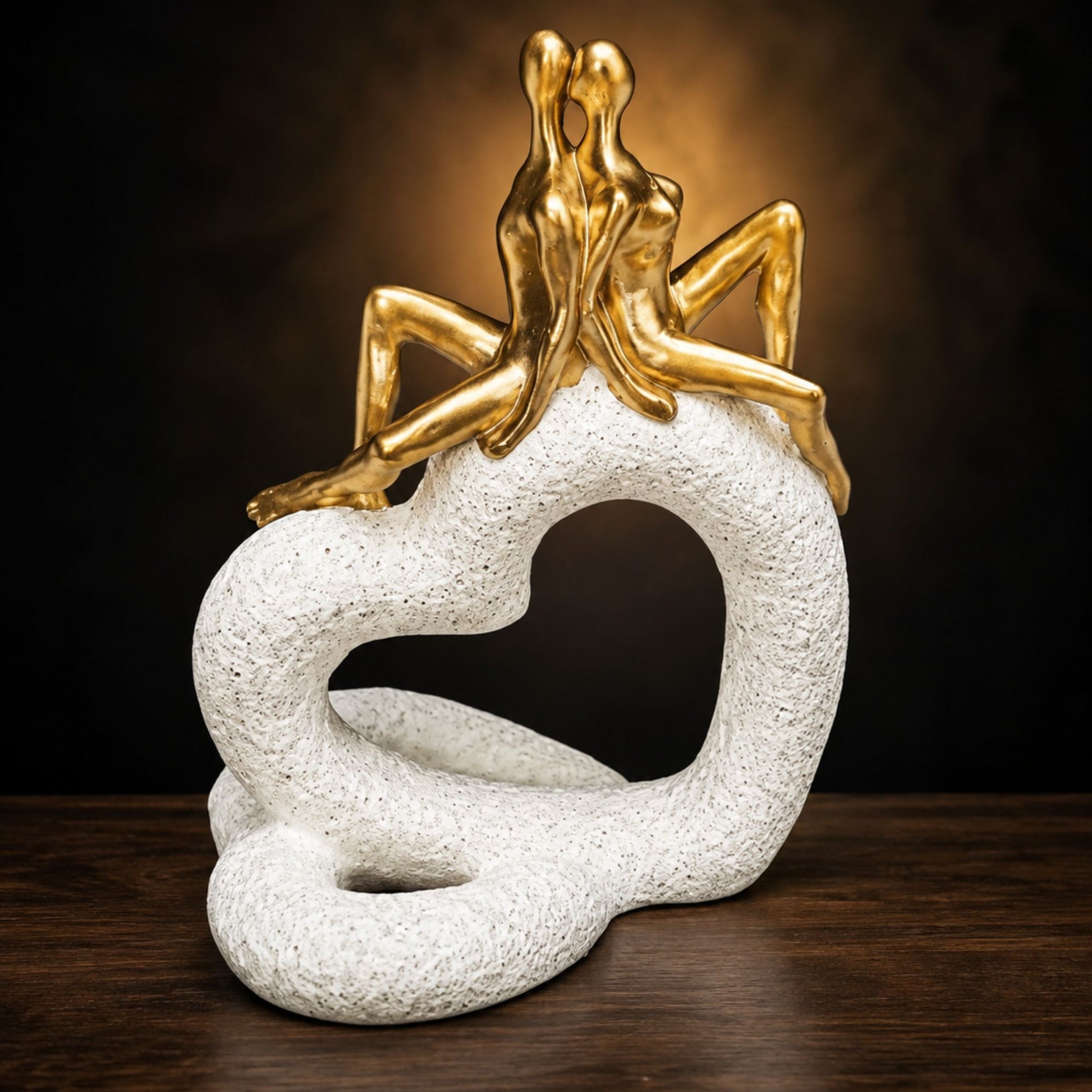 Abstract Modern Couple Sculpture on White Decorative Base for Home Decor