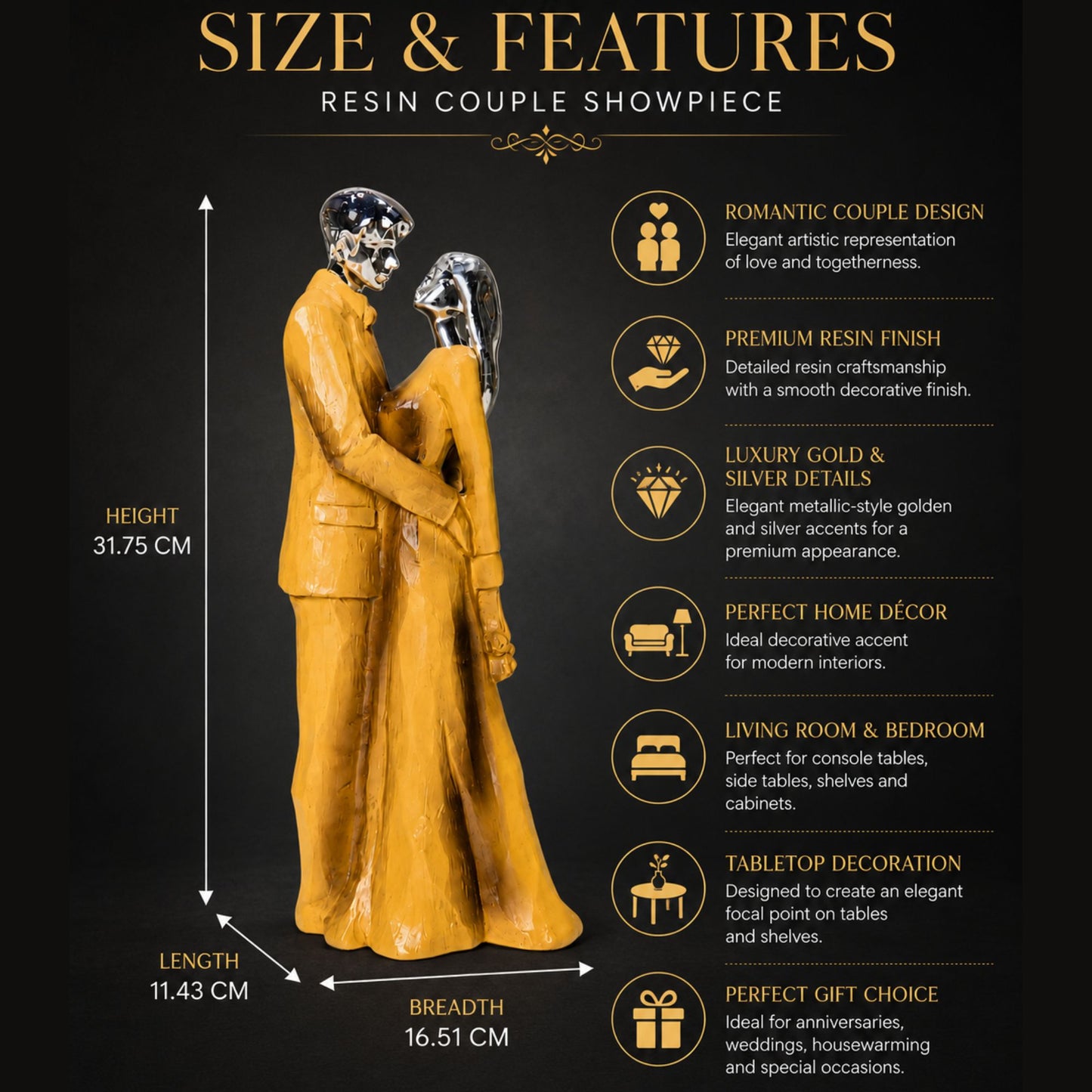 Abstract Modern Romantic Couple Figurine Sculpture Showpiece for Home Decor -1