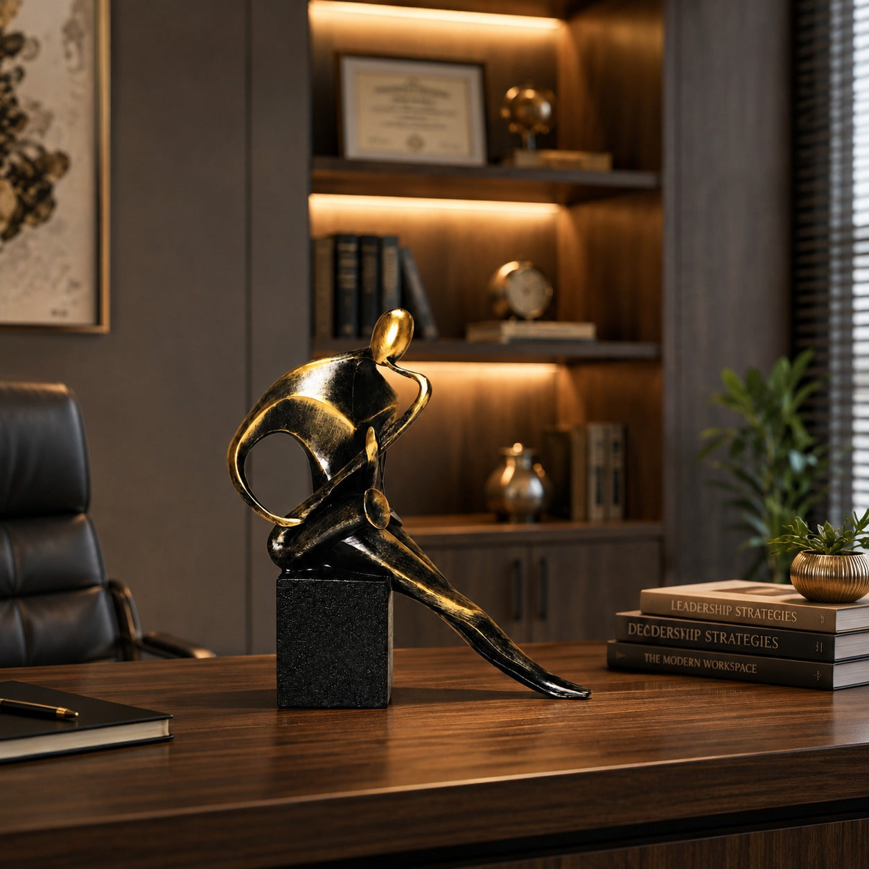 Abstract Musical Sculpture Showpiece in Black and Gold for Home Decor
