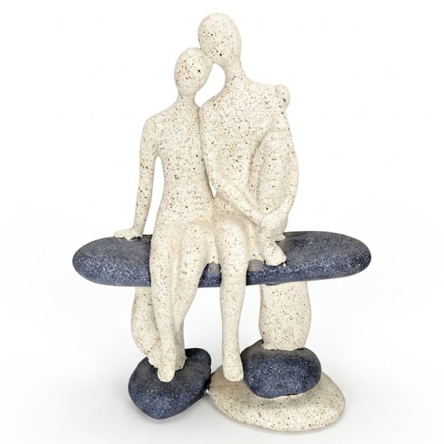 Abstract Romantic Couple Resin Statue Sitting on Bench (Stone-Finish Showpiece)-1