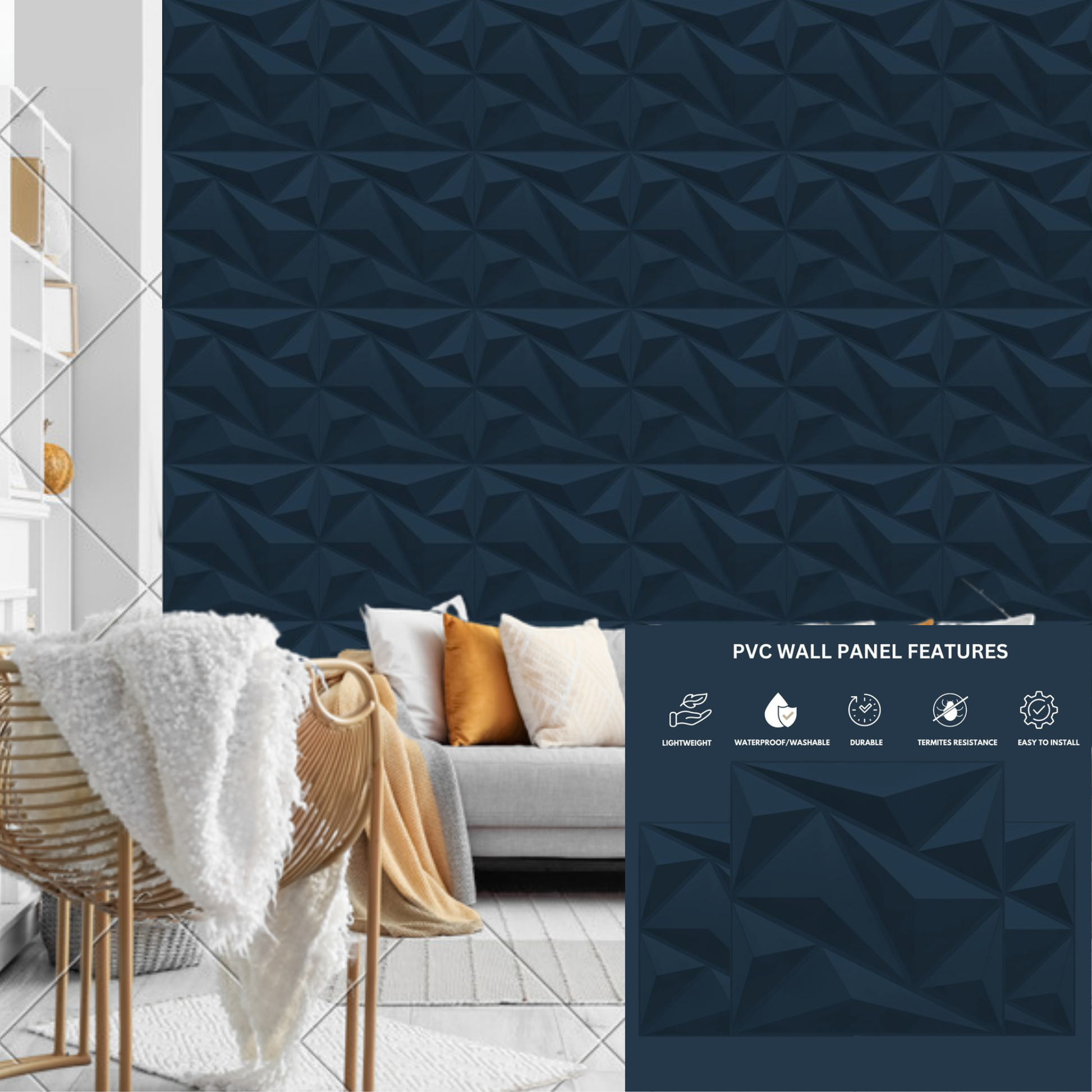 Navy Blue 3D Wall Panels Alps Design-4